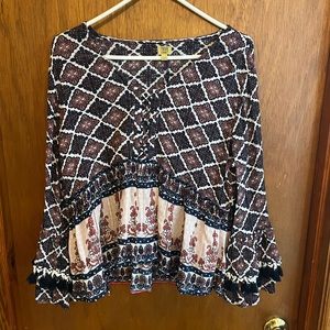 True Craft Navy, Pink and White Boho shirt Large